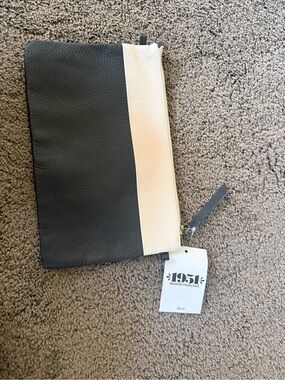 Black and White Colorblock Leather Mini Pouch